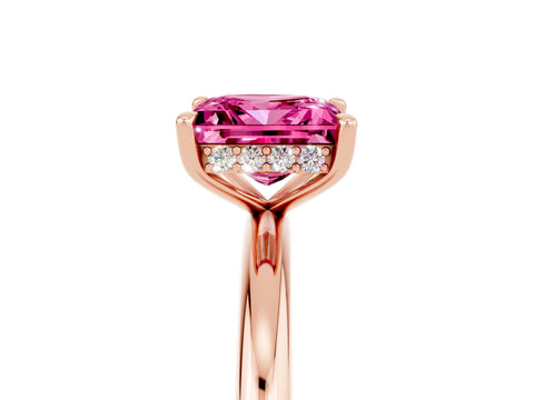Rose gold Princess Cut Pink Sapphire Solitaire Ring with Thin Band and Four-Prong Setting_29