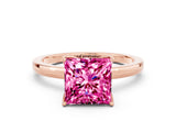 Rose gold Princess Cut Pink Sapphire Solitaire Ring with Thin Band and Prong Setting_12
