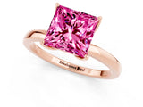 Rose gold Princess Cut Pink Sapphire Solitaire Ring with Thin Band and Prong Setting_13