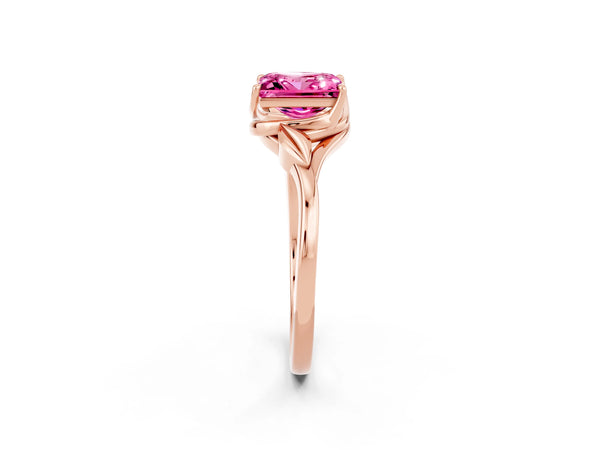 Rose gold Princess Cut Pink Sapphire Solitaire Ring with Twist Band and Four-Prong Setting