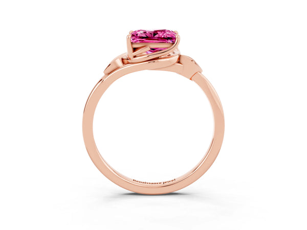 Rose gold Princess Cut Pink Sapphire Solitaire Ring with Twist Band and Four-Prong Setting