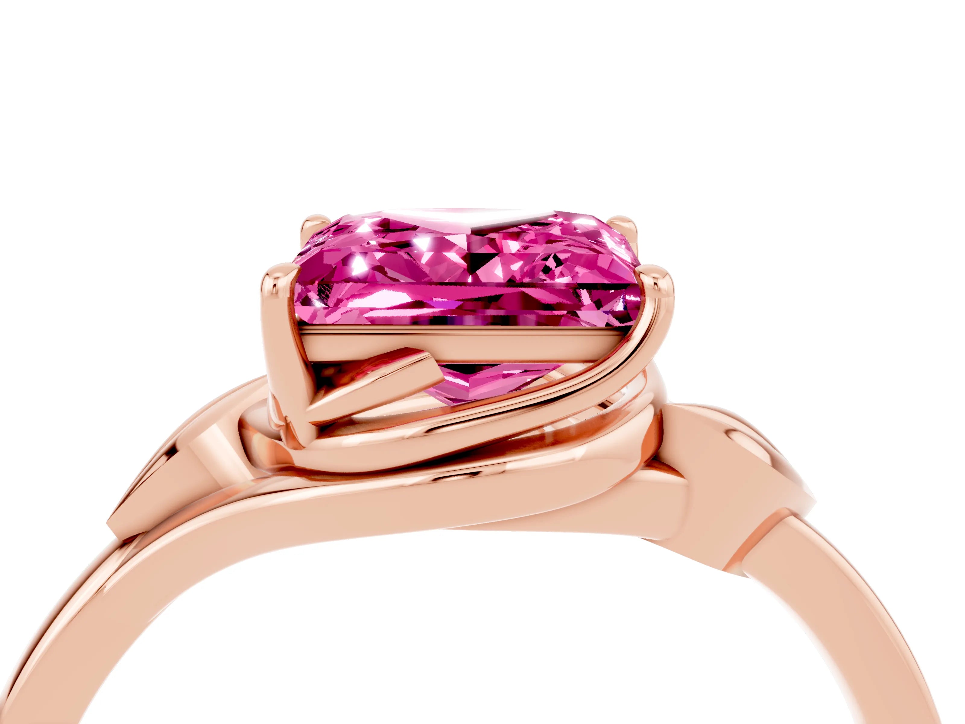 Rose gold Princess Cut Pink Sapphire Solitaire Ring with Twist Band and Four-Prong Setting_28