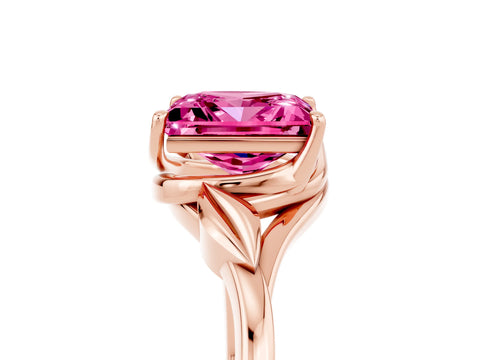 Rose gold Princess Cut Pink Sapphire Solitaire Ring with Twist Band and Four-Prong Setting_29