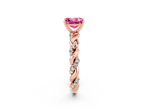 Rose gold Princess Cut Pink Sapphire Solitaire Ring with Twisted Band and Pavé Accents_2