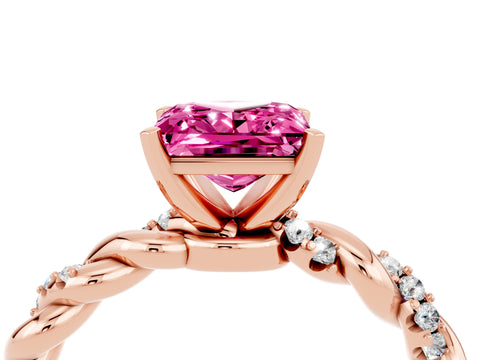 Rose gold Princess Cut Pink Sapphire Solitaire Ring with Twisted Band and Pavé Accents_4