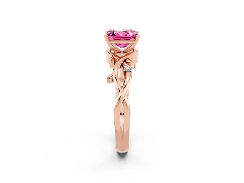 Rose gold Princess Cut Pink Sapphire Solitaire Ring with Twisted Band and Prong Setting_2