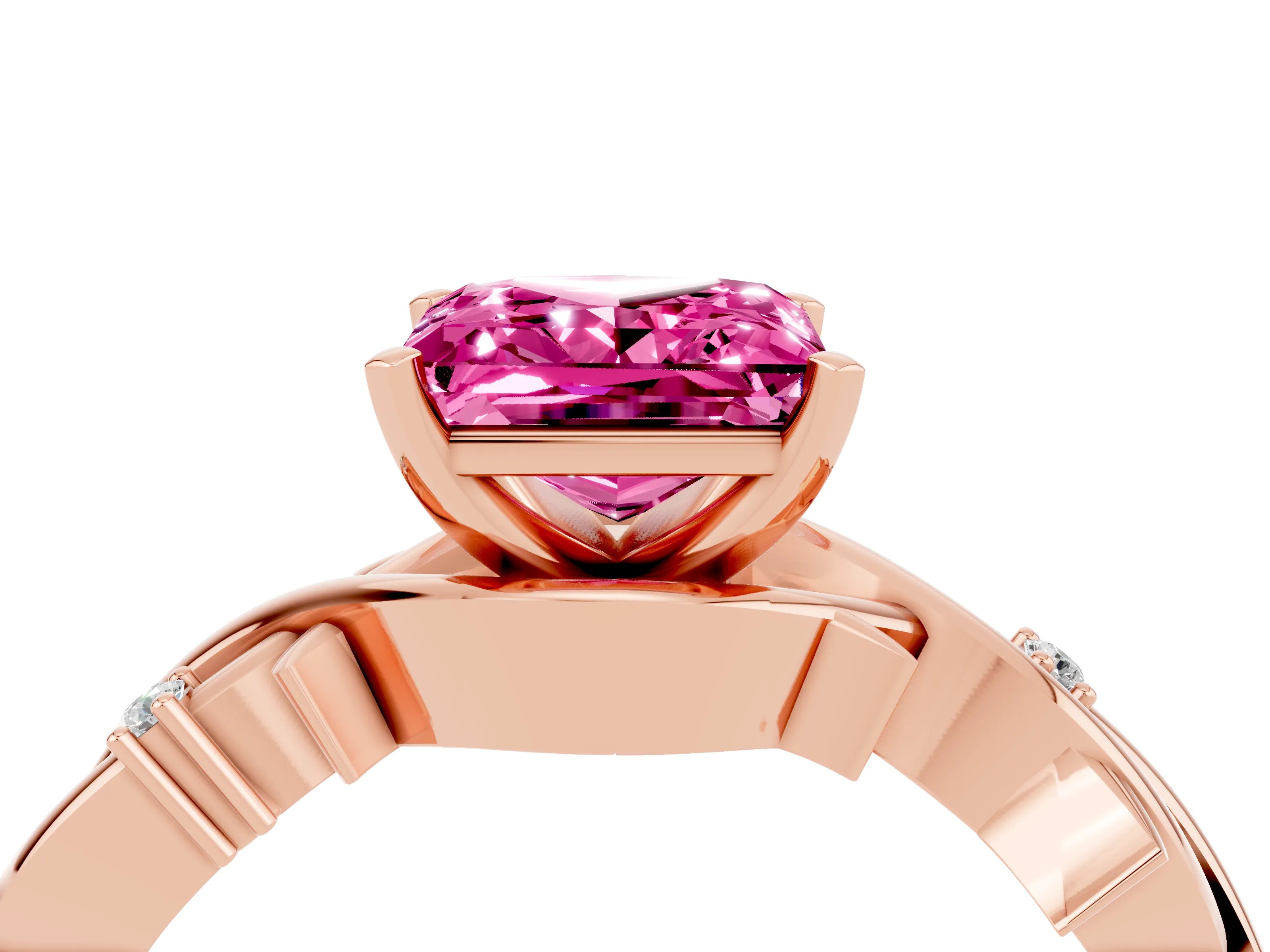 Rose gold Princess Cut Pink Sapphire Solitaire Ring with Twisted Band and Prong Setting_4