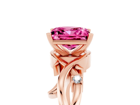Rose gold Princess Cut Pink Sapphire Solitaire Ring with Twisted Band and Prong Setting_5