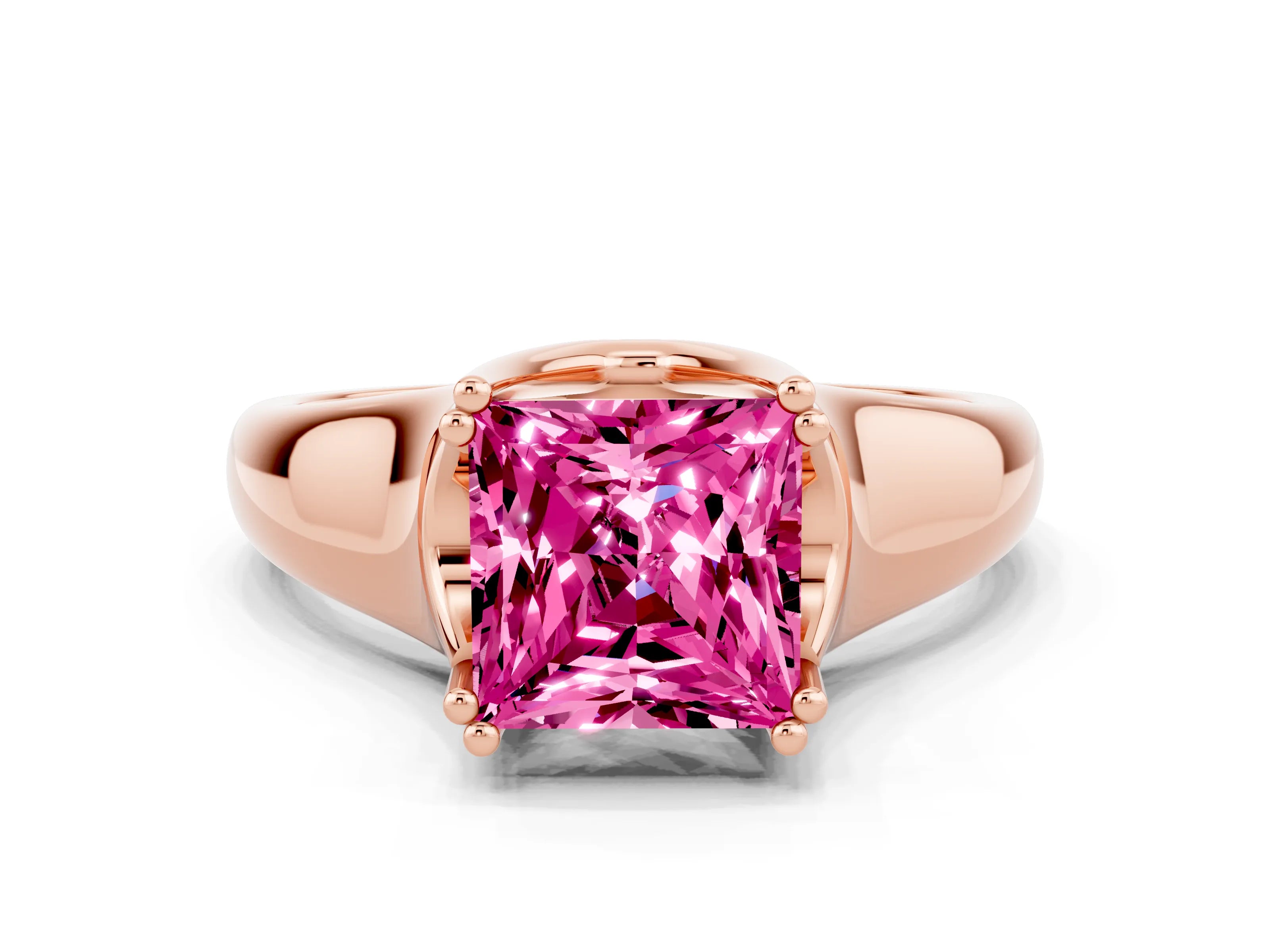 Rose gold Princess Cut Pink Sapphire Solitaire Ring with Wide Band and Prong Setting_24