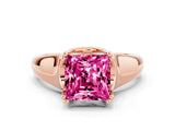 Rose gold Princess Cut Pink Sapphire Solitaire Ring with Wide Band and Prong Setting_24