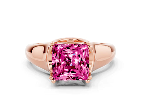 Rose gold Princess Cut Pink Sapphire Solitaire Ring with Wide Band and Prong Setting_24