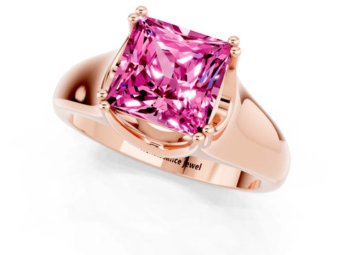 Rose gold Princess Cut Pink Sapphire Solitaire Ring with Wide Band and Prong Setting_25