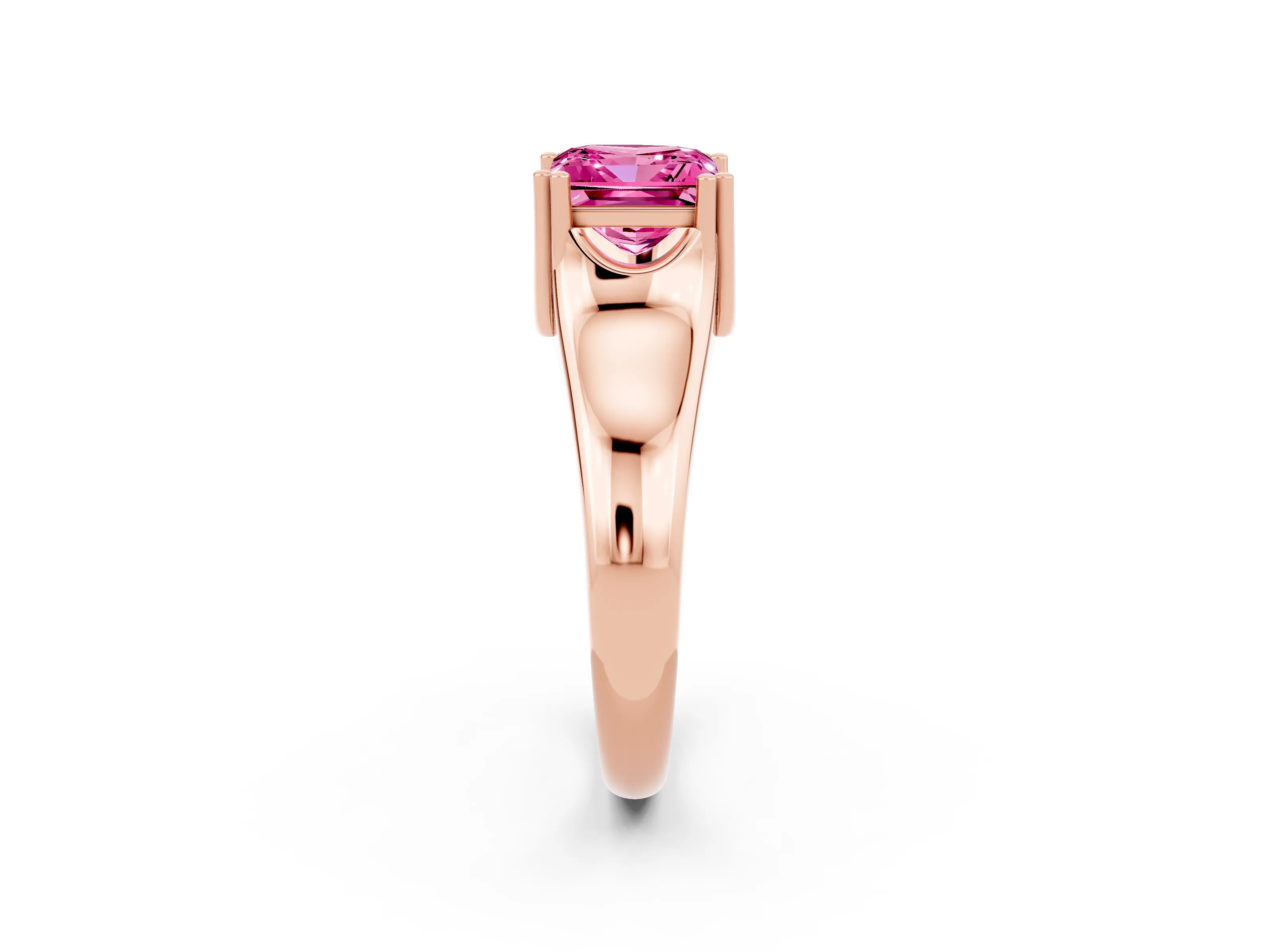 Rose gold Princess Cut Pink Sapphire Solitaire Ring with Wide Band and Prong Setting_26