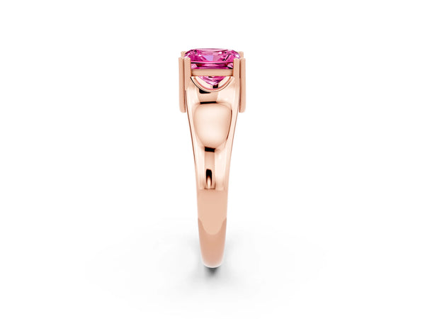 Rose gold Princess Cut Pink Sapphire Solitaire Ring with Wide Band and Prong Setting