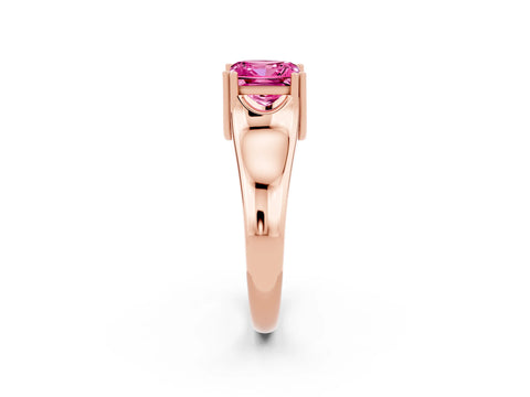 Rose gold Princess Cut Pink Sapphire Solitaire Ring with Wide Band and Prong Setting_26