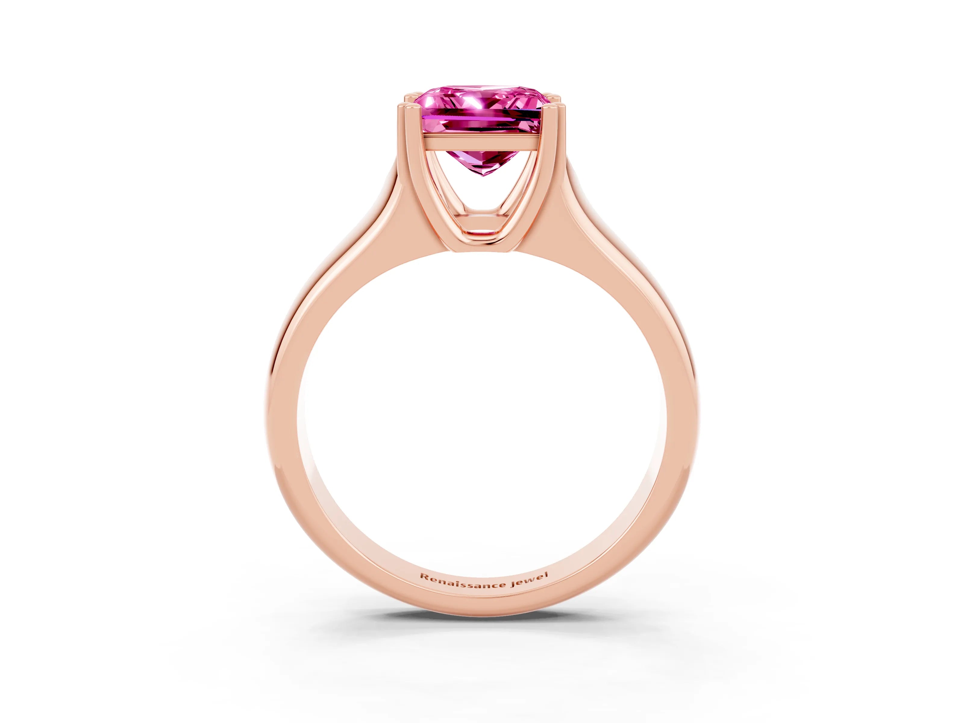 Rose gold Princess Cut Pink Sapphire Solitaire Ring with Wide Band and Prong Setting_27