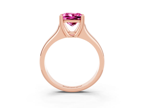 Rose gold Princess Cut Pink Sapphire Solitaire Ring with Wide Band and Prong Setting