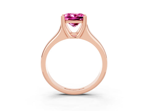 Rose gold Princess Cut Pink Sapphire Solitaire Ring with Wide Band and Prong Setting_27