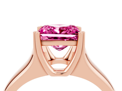 Rose gold Princess Cut Pink Sapphire Solitaire Ring with Wide Band and Prong Setting_28
