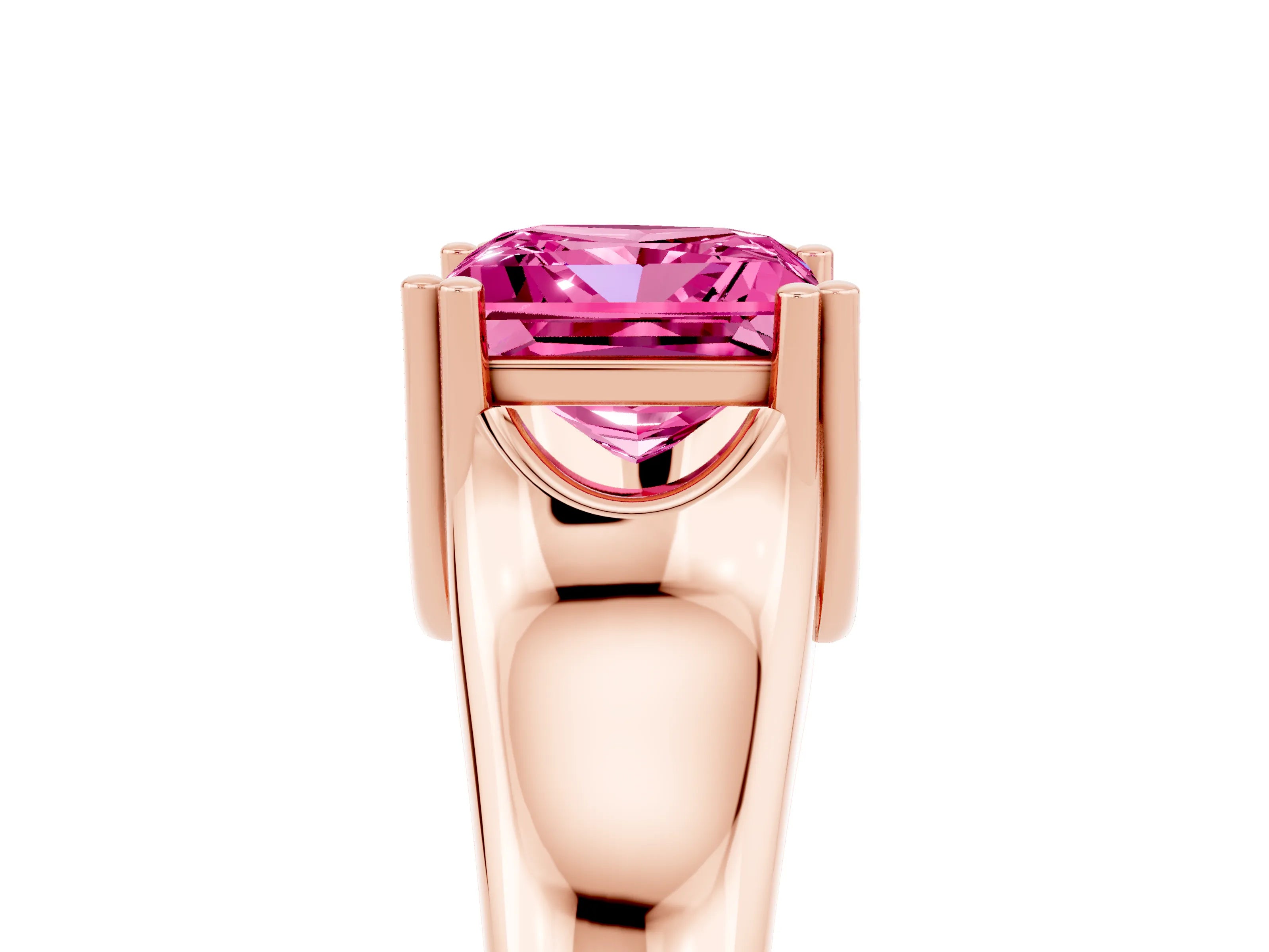 Rose gold Princess Cut Pink Sapphire Solitaire Ring with Wide Band and Prong Setting_29