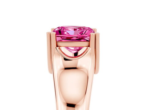 Rose gold Princess Cut Pink Sapphire Solitaire Ring with Wide Band and Prong Setting_29