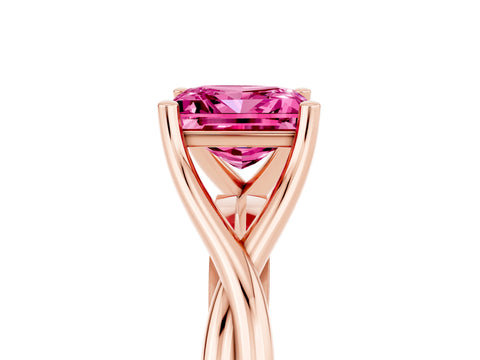 Rose gold Princess Cut Pink Sapphire Solitaire Twist Band Prong Setting Ring_100