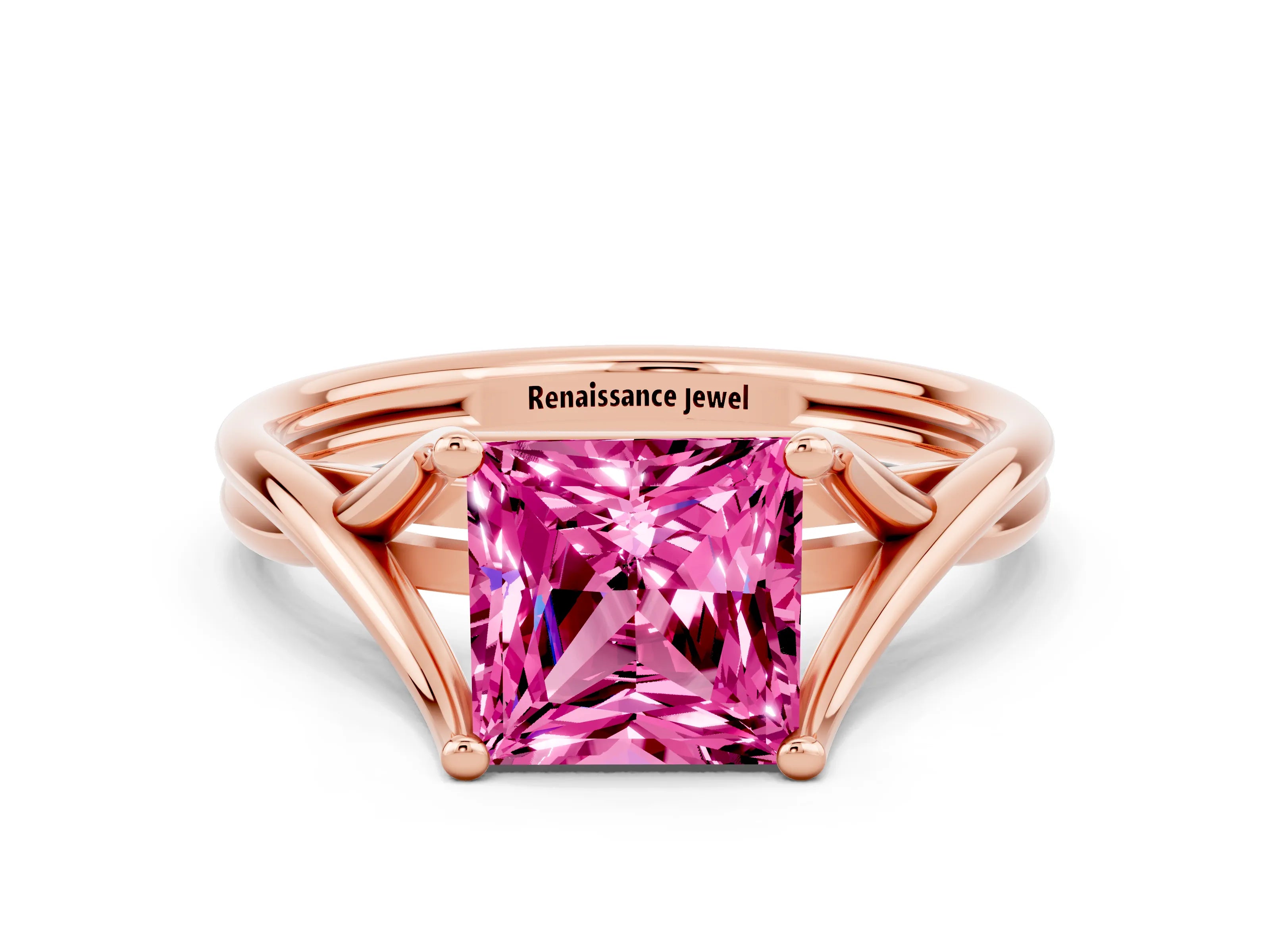 Rose gold Princess Cut Pink Sapphire Solitaire Twist Band Prong Setting Ring_95