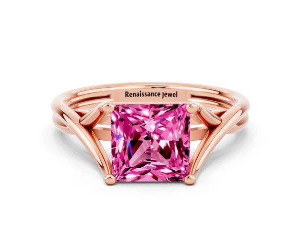 Rose gold Princess Cut Pink Sapphire Solitaire Twist Band Prong Setting Ring