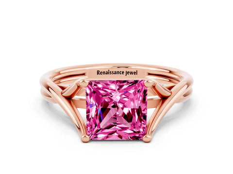 Rose gold Princess Cut Pink Sapphire Solitaire Twist Band Prong Setting Ring_95
