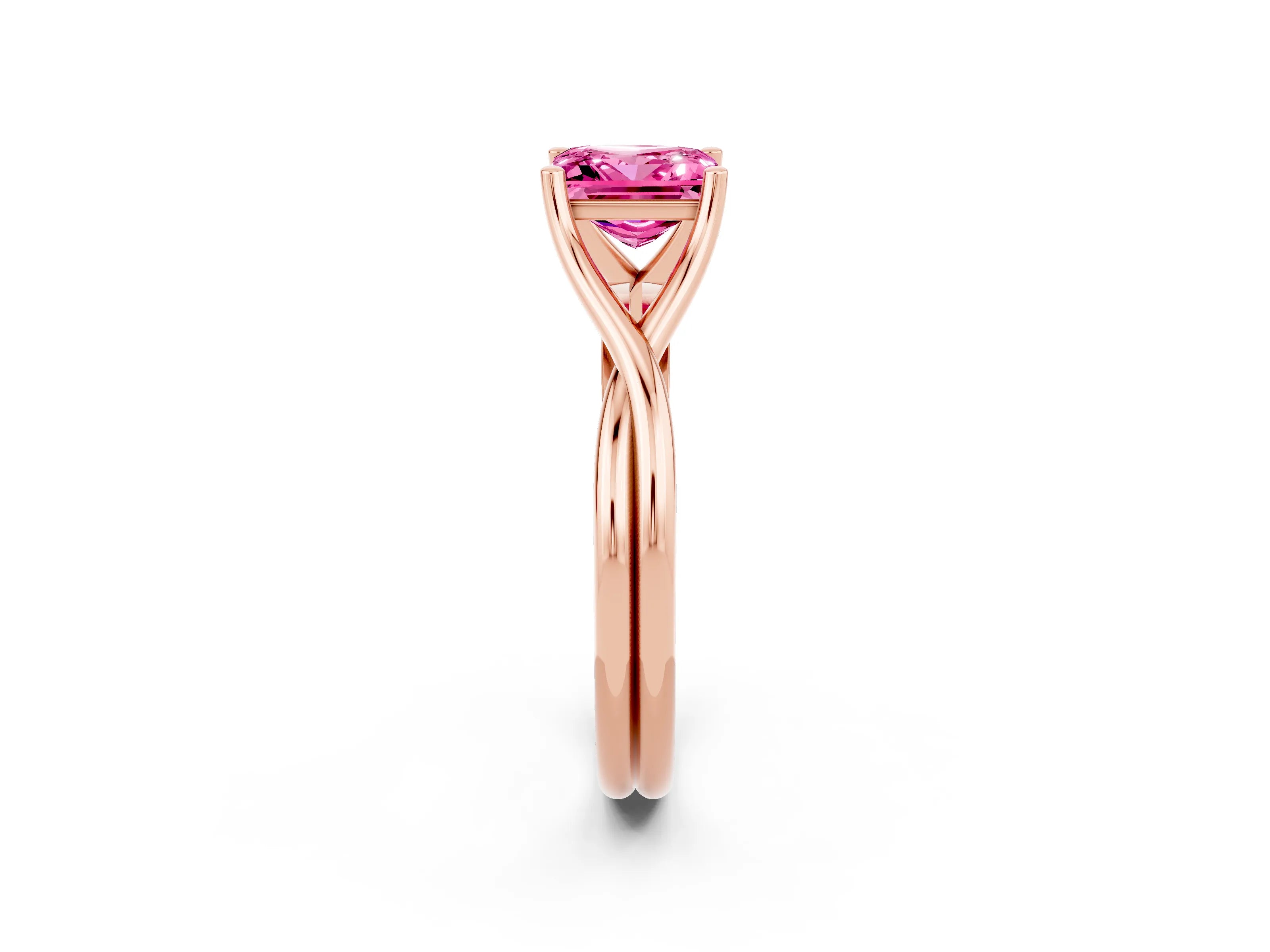 Rose gold Princess Cut Pink Sapphire Solitaire Twist Band Prong Setting Ring_97