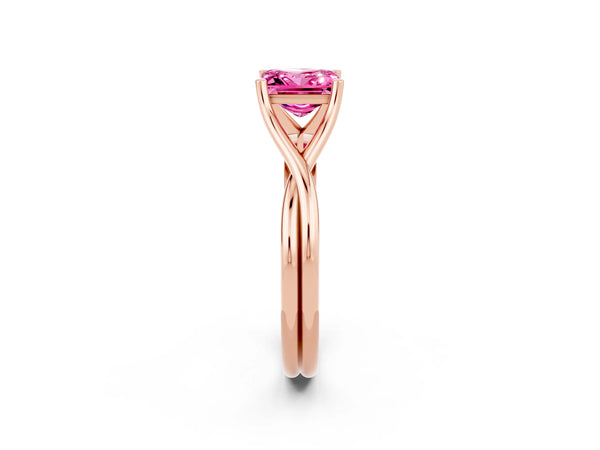 Rose gold Princess Cut Pink Sapphire Solitaire Twist Band Prong Setting Ring