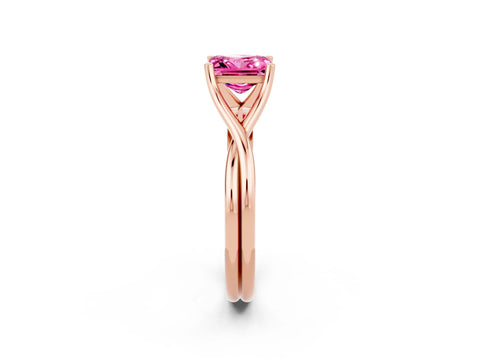Rose gold Princess Cut Pink Sapphire Solitaire Twist Band Prong Setting Ring_97
