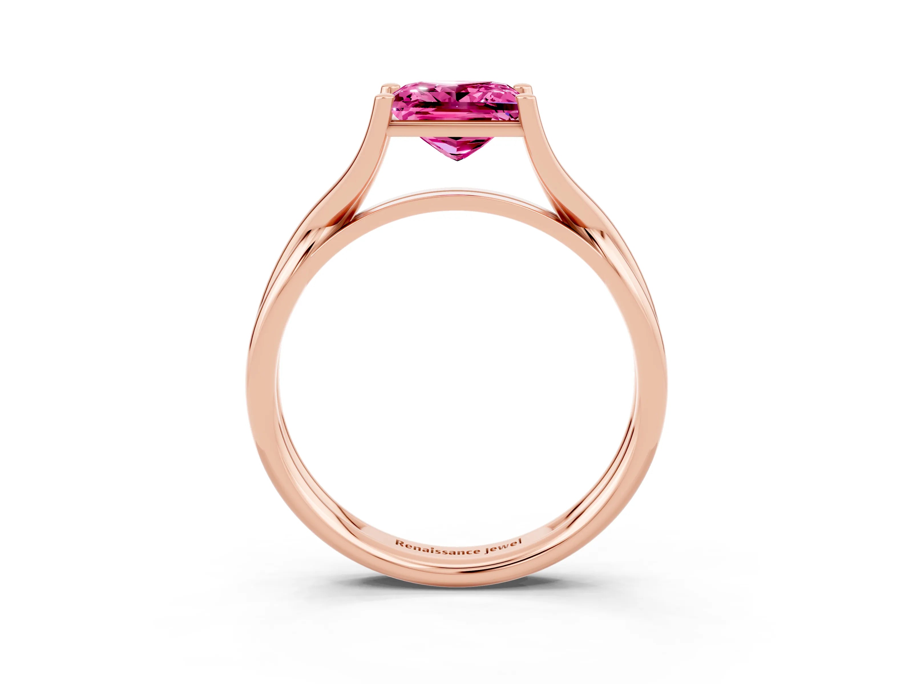 Rose gold Princess Cut Pink Sapphire Solitaire Twist Band Prong Setting Ring_98