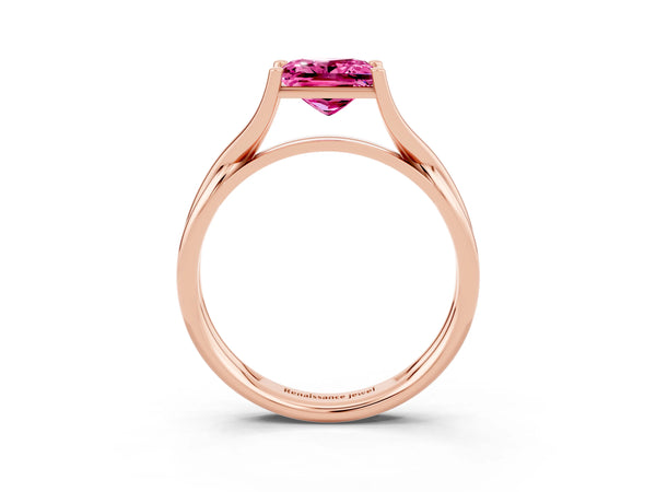 Rose gold Princess Cut Pink Sapphire Solitaire Twist Band Prong Setting Ring
