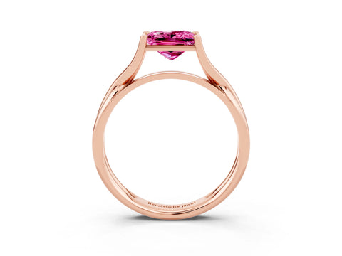 Rose gold Princess Cut Pink Sapphire Solitaire Twist Band Prong Setting Ring_98