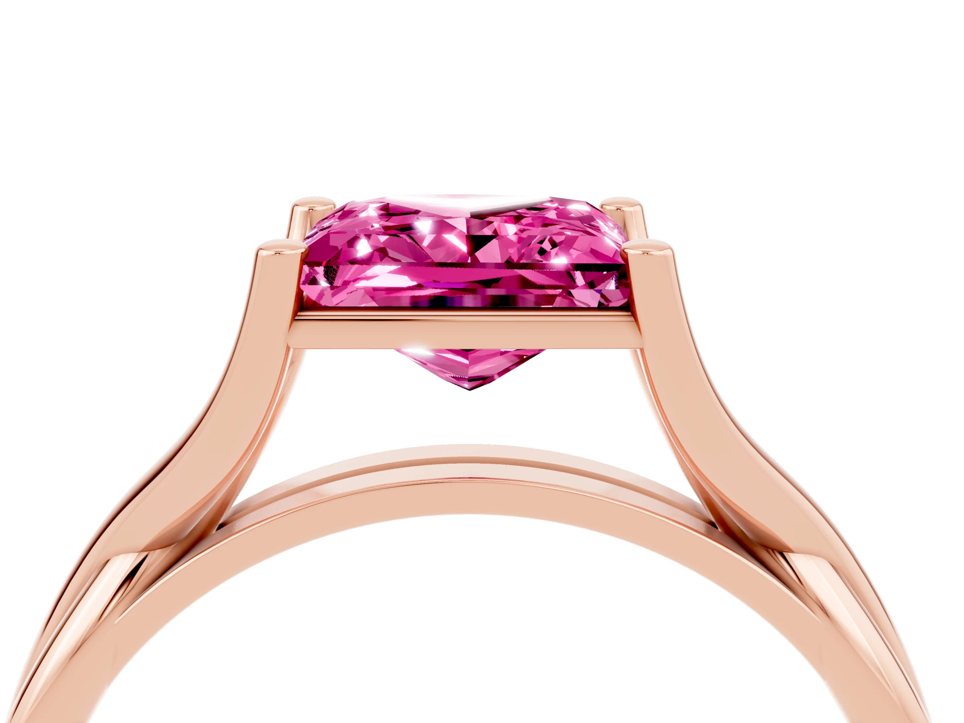 Rose gold Princess Cut Pink Sapphire Solitaire Twist Band Prong Setting Ring_99