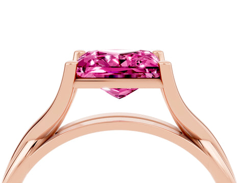 Rose gold Princess Cut Pink Sapphire Solitaire Twist Band Prong Setting Ring_99