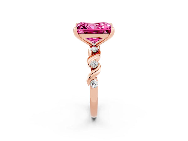 Rose gold Princess Cut Pink Sapphire Solitaire Twisted Band with Round  Accents and Prong Setting