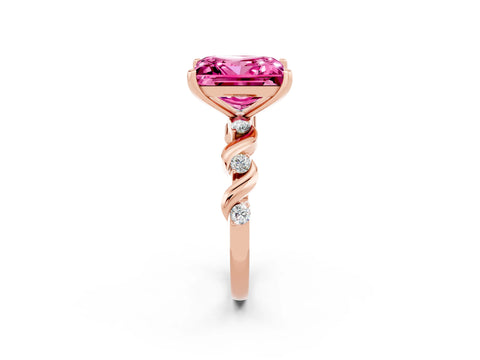Rose gold Princess Cut Pink Sapphire Solitaire Twisted Band with Round  Accents and Prong Setting_14