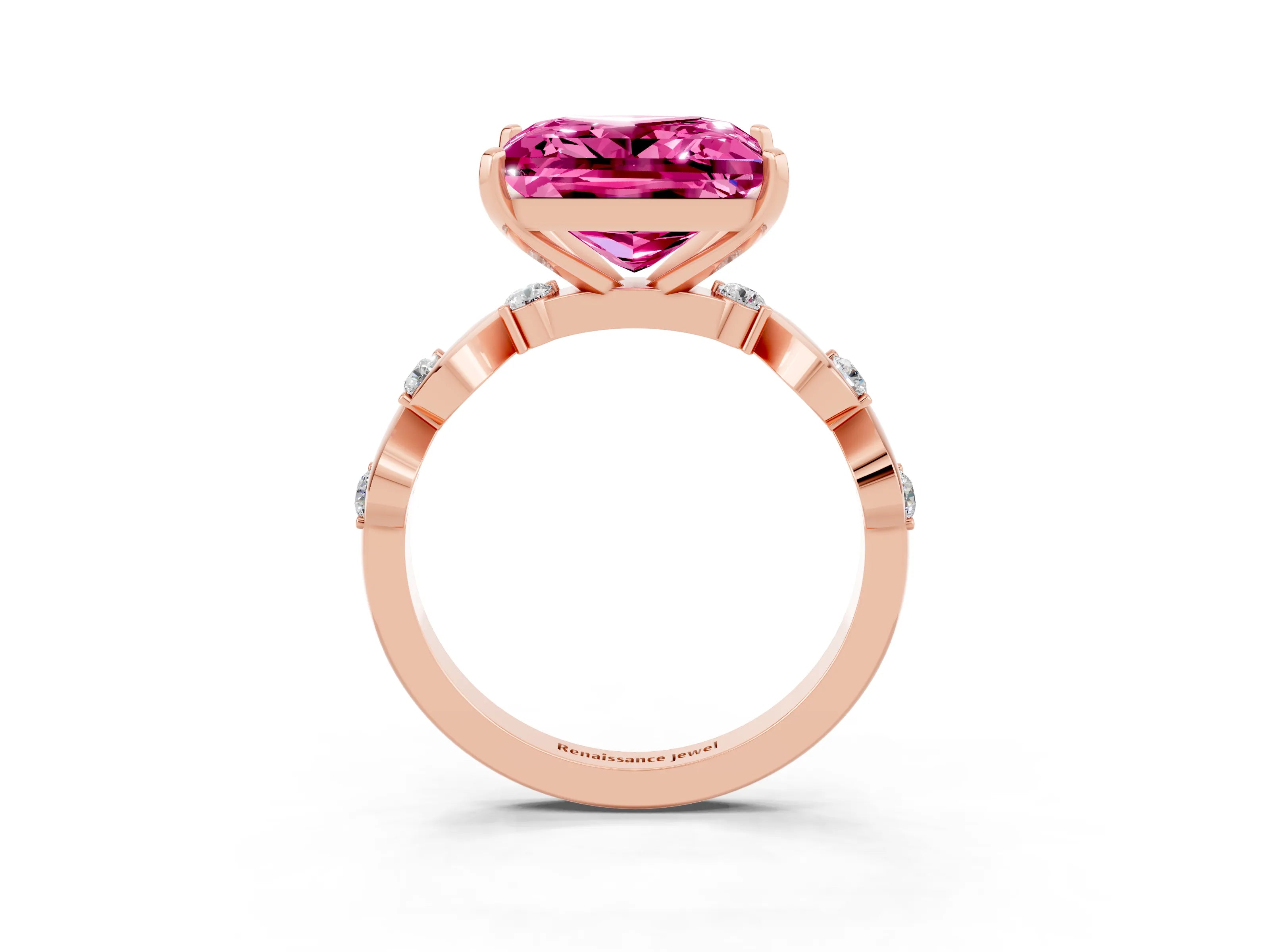 Rose gold Princess Cut Pink Sapphire Solitaire Twisted Band with Round  Accents and Prong Setting_15