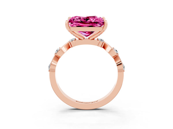 Rose gold Princess Cut Pink Sapphire Solitaire Twisted Band with Round  Accents and Prong Setting