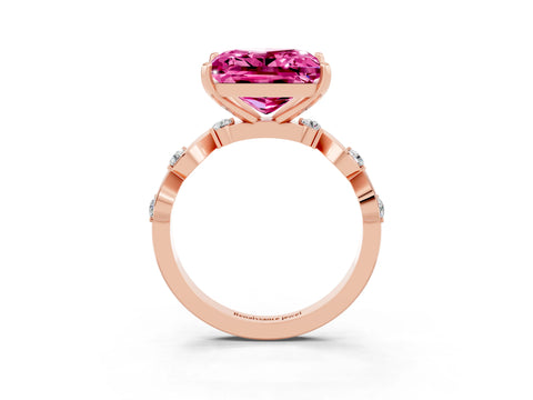 Rose gold Princess Cut Pink Sapphire Solitaire Twisted Band with Round  Accents and Prong Setting_15