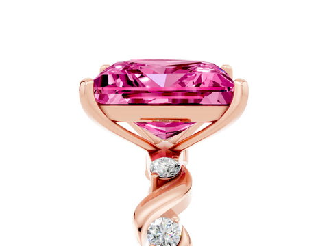 Rose gold Princess Cut Pink Sapphire Solitaire Twisted Band with Round  Accents and Prong Setting_17