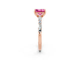 Rose gold Princess Cut Pink Sapphire Solitaire with Side Baguettes and Channel Set Band_26