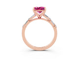 Rose gold Princess Cut Pink Sapphire Solitaire with Side Baguettes and Channel Set Band_27