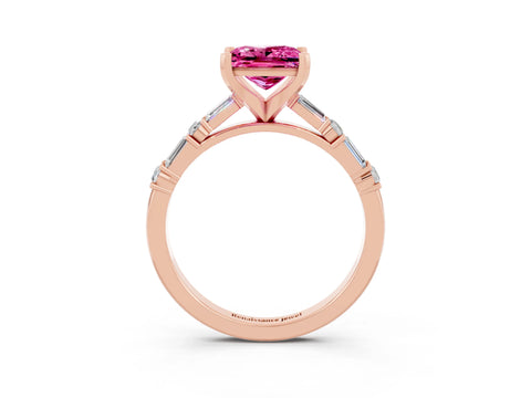 Rose gold Princess Cut Pink Sapphire Solitaire with Side Baguettes and Channel Set Band_27