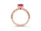 Rose gold Princess Cut Pink Sapphire Solitaire with Side Stones, Pave Band, Four-Prong Setting_63