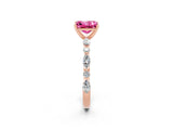 Rose gold Princess Cut Pink Sapphire Solitaire with Side Stones on a Pavé Band and Four-Prong Setting_26