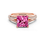 Rose gold Princess Cut Pink Sapphire Split Shank Engagement Ring with Pavé Band_24