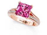 Rose gold Princess Cut Pink Sapphire Split Shank Engagement Ring with Pavé Band_25